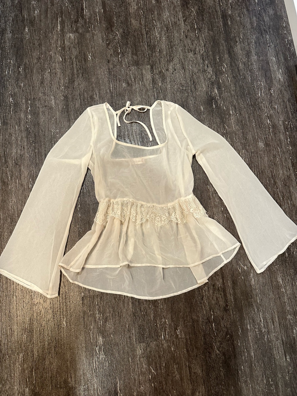 Altar'd State Sheer Cream Lace Peplum Blouse